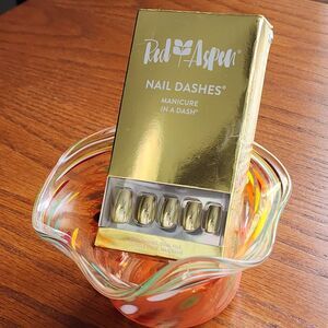 Red Aspen Nail Dashes "Ailsa on Fifth Avenue" Gold Metallic Short Square